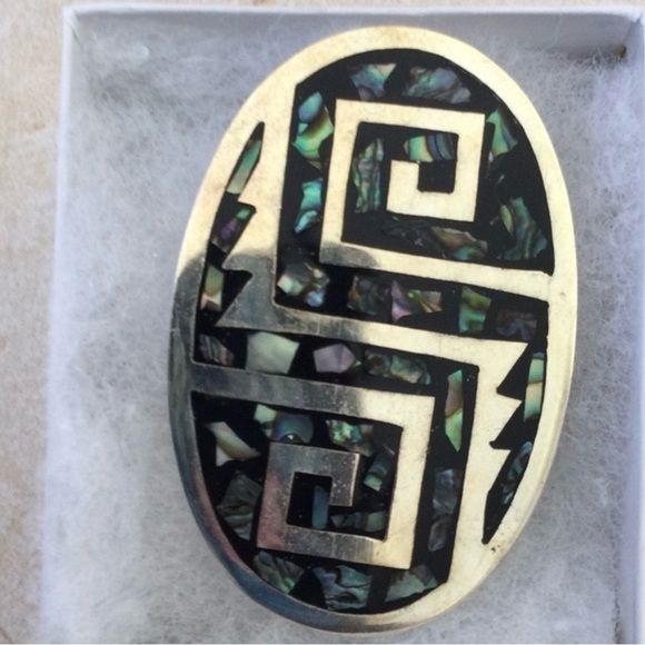 Vintage geometrical silver 925 Mexico brooch pendant - Picture 1 of 5